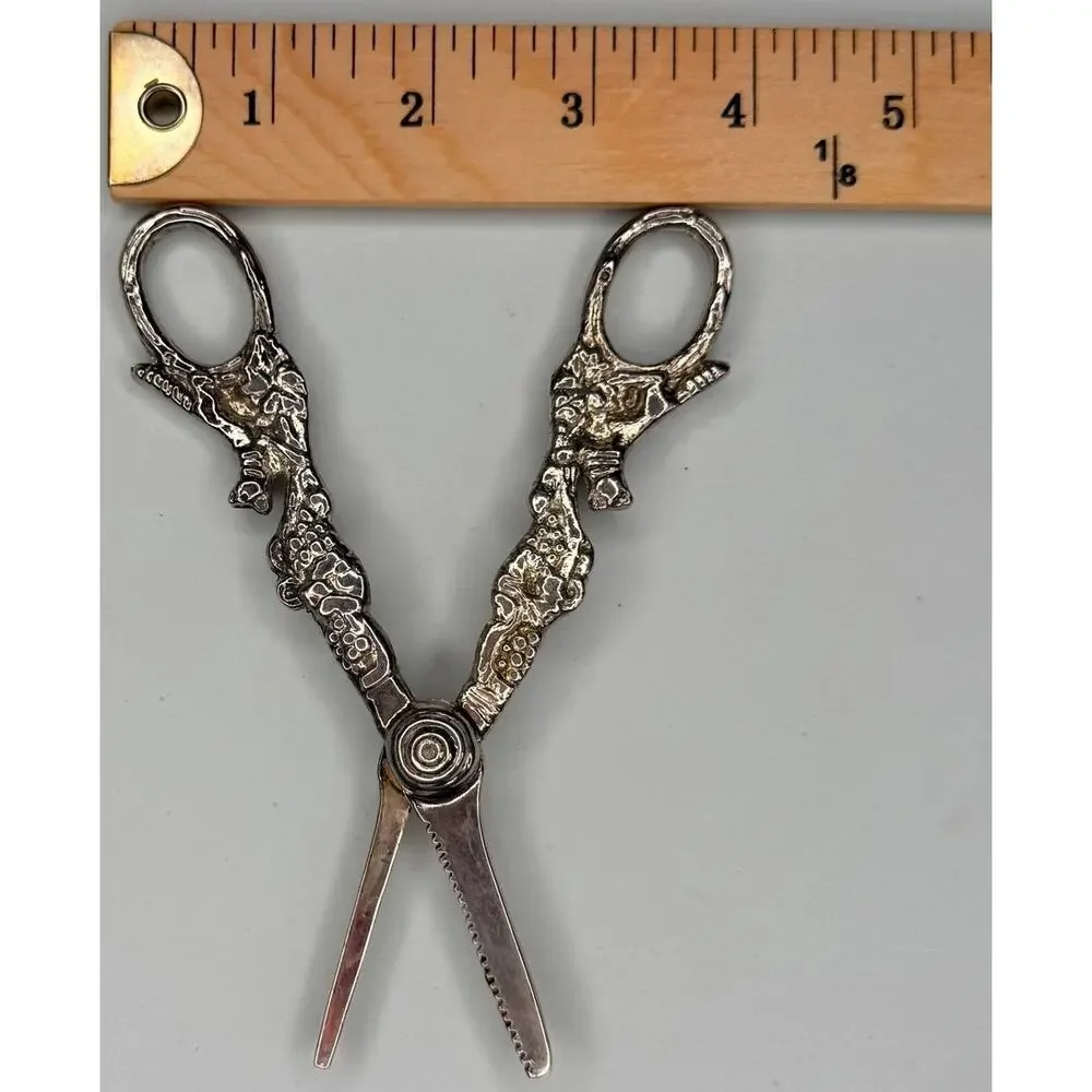 Vintage Silver Plated Ornate Scissors Fox & Grapes French Country Cottage 6